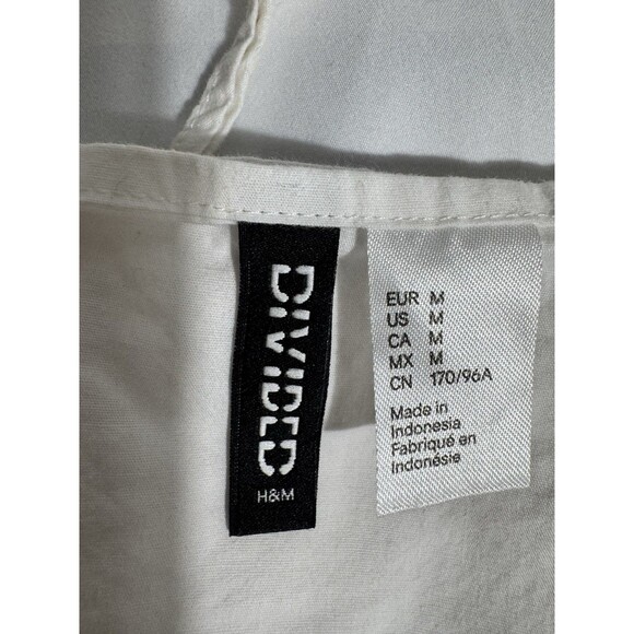 H&M Divided Crop Top Tie Front Puff Sleeve White Medium V-neck 100% Cotton - Picture 7 of 9